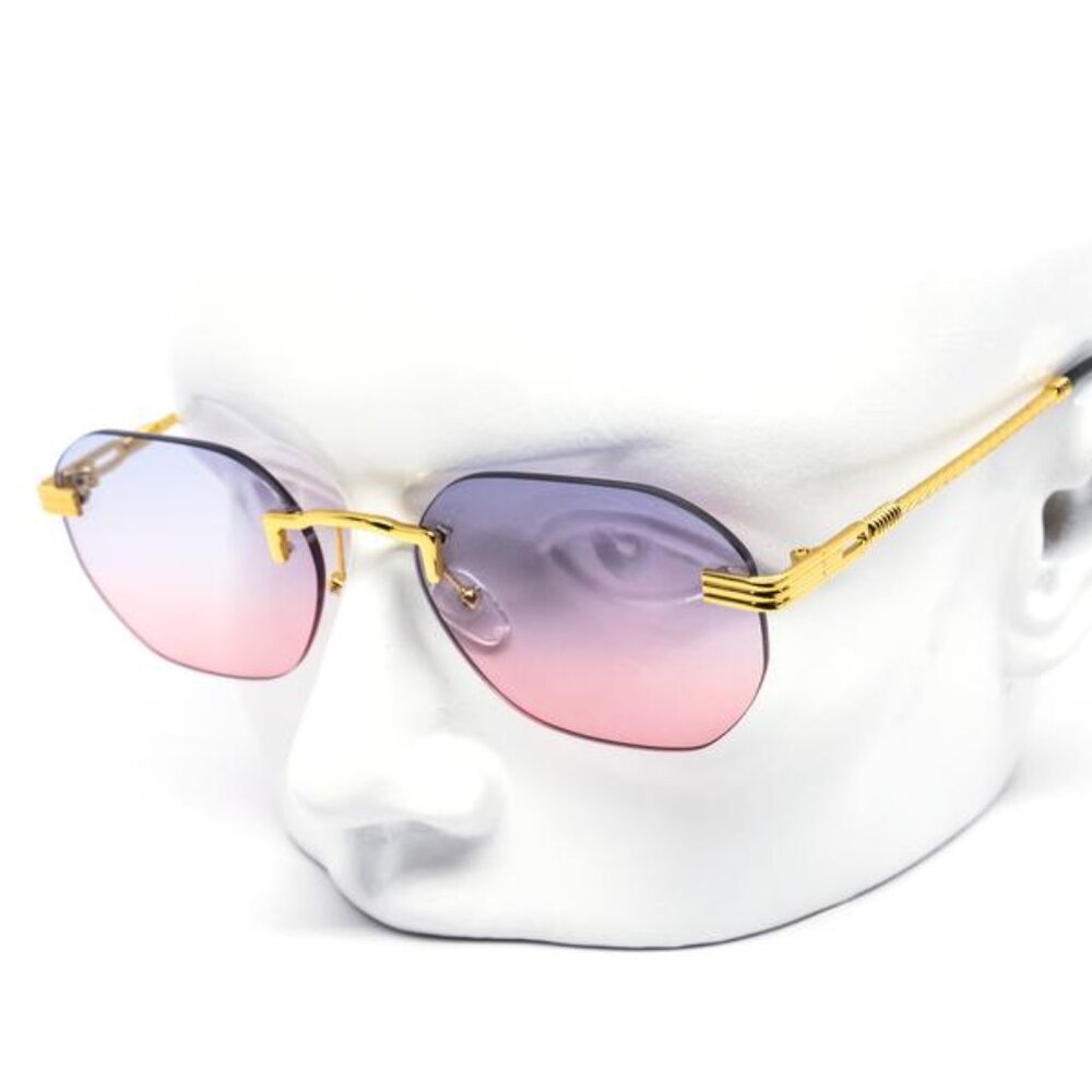 Hip Hop Women Men Sunglasses Blue Pink Rimless Luxury Retro Shades Gold Metal